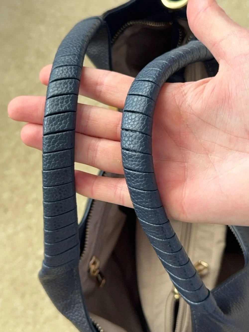 NWOT Bostanten Navy Pebbled Leather Shoulder Bag with Removable Strap - Picture 7 of 13